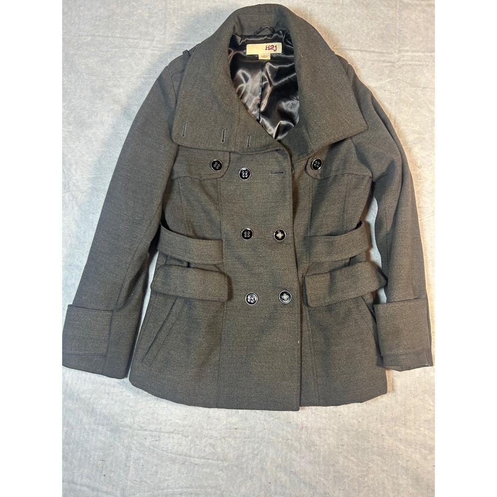 H2J Women's Grey Double Breasted Pea Coat‎ style Size L